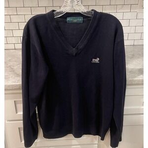 Crocodile Sweater Mens Large Navy V Neck Pullover Knit Logo Classic Casual